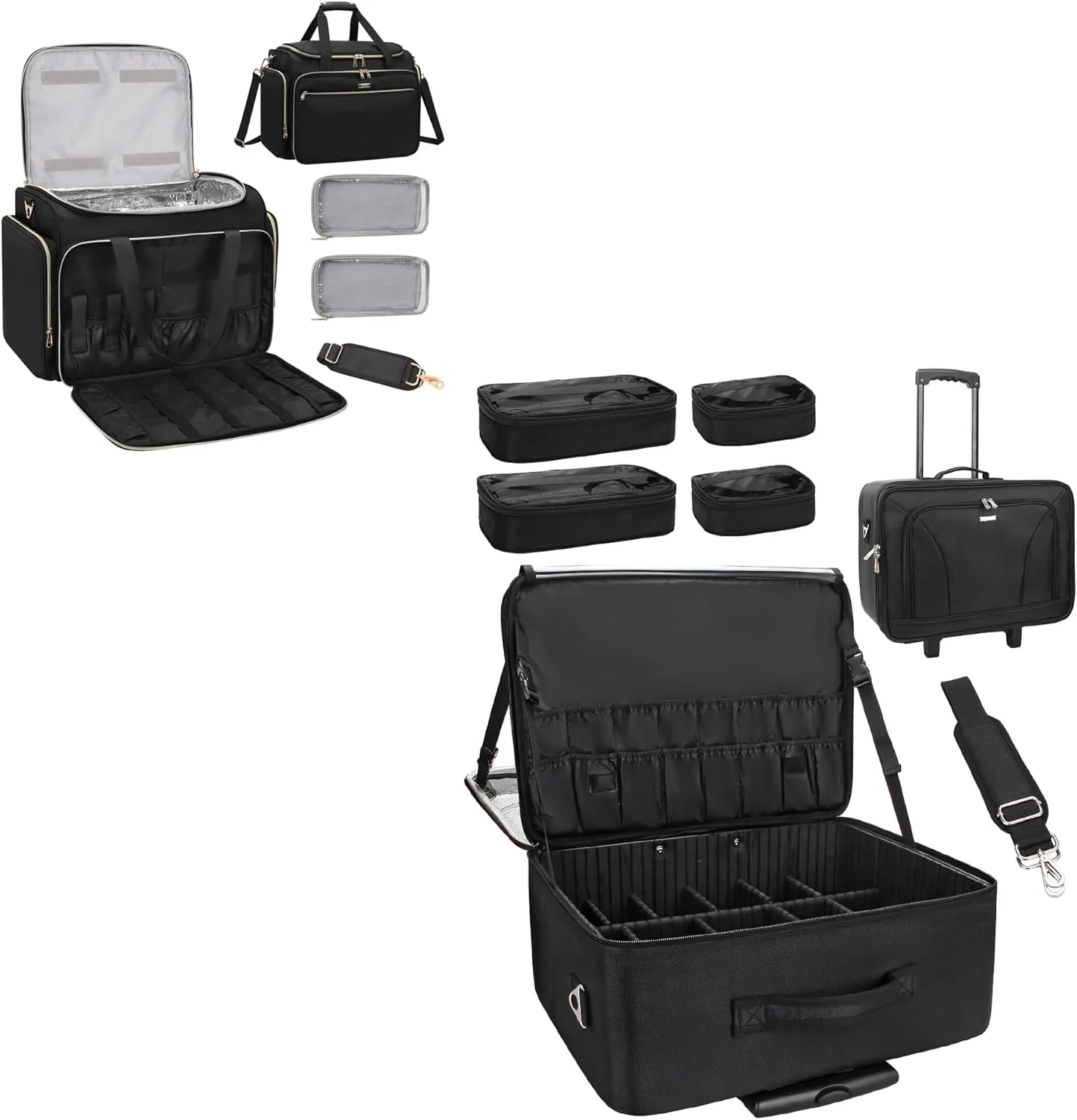 MONSTINA Professional Hairstylist Traveling Bag with Rolling Makeup Train Case,Trolley Cosmetic Case,3-Layer Cosmetic Organizer,Extra Large Makeup Travel Bag for Hairstylist
