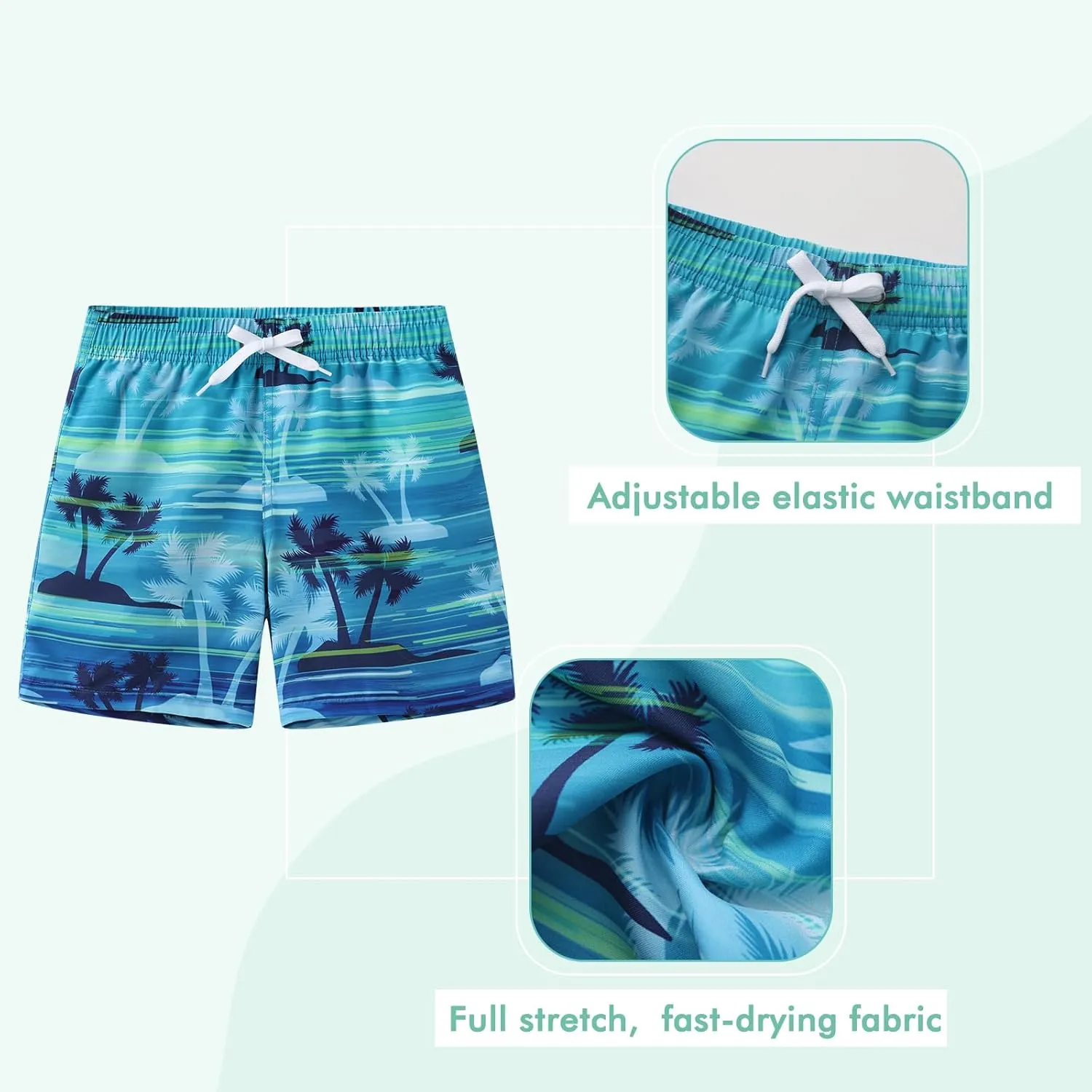 Moon Tree Boys Swim Trunks with Brief Liner for Boys Swim Shorts Quick Dry Boards Shorts Beach Swimwear