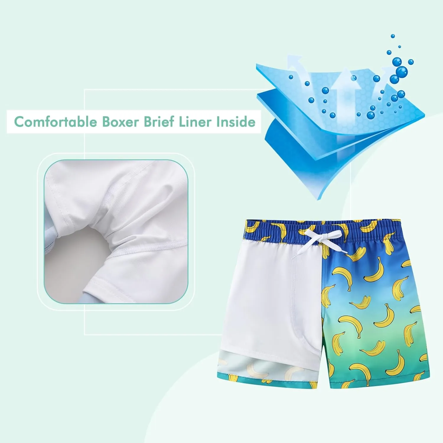 Moon Tree Boys Swim Trunks with Brief Liner for Boys Swim Shorts Quick Dry Boards Shorts Beach Swimwear