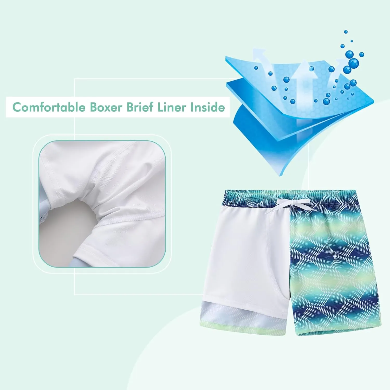 Moon Tree Boys Swim Trunks with Brief Liner for Boys Swim Shorts Quick Dry Boards Shorts Beach Swimwear