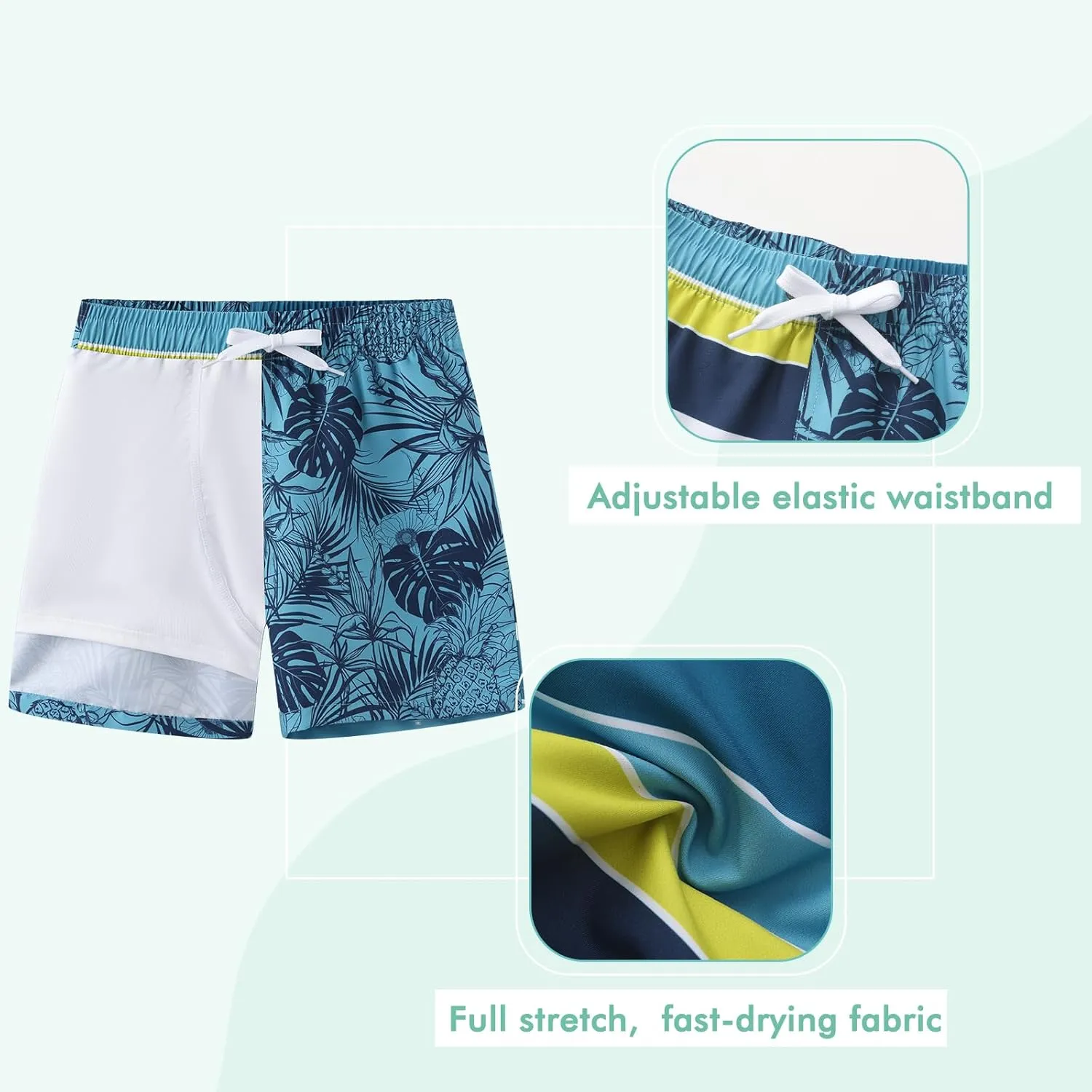 Moon Tree Boys Swim Trunks with Brief Liner for Boys Swim Shorts Quick Dry Boards Shorts Beach Swimwear