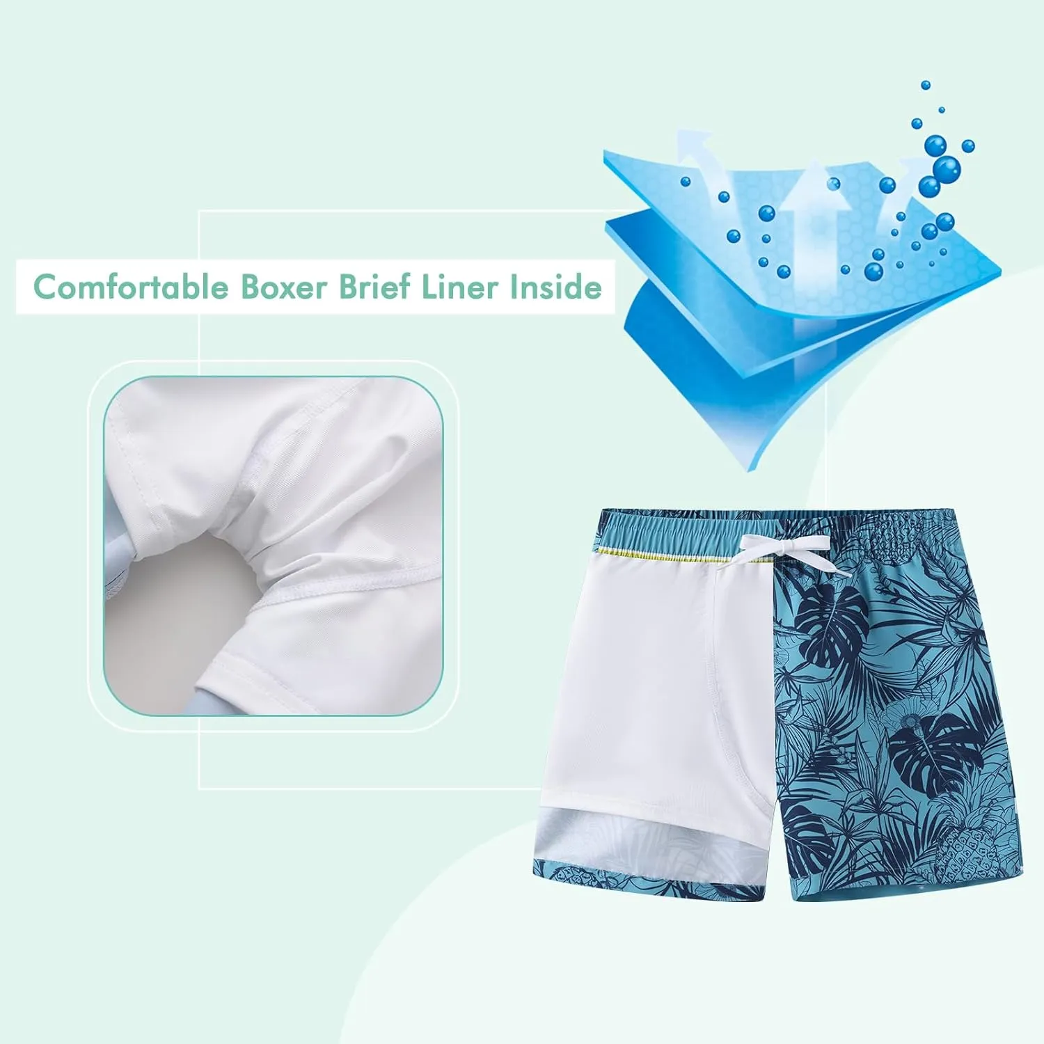 Moon Tree Boys Swim Trunks with Brief Liner for Boys Swim Shorts Quick Dry Boards Shorts Beach Swimwear