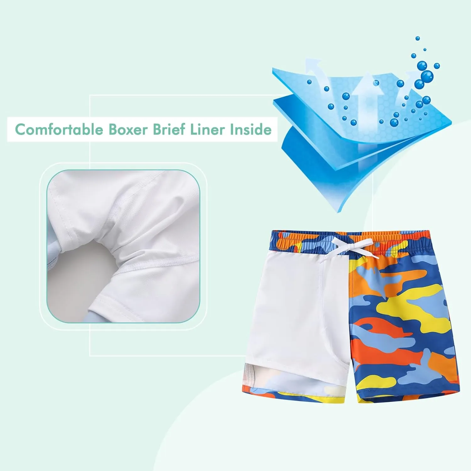 Moon Tree Boys Swim Trunks with Brief Liner for Boys Swim Shorts Quick Dry Boards Shorts Beach Swimwear