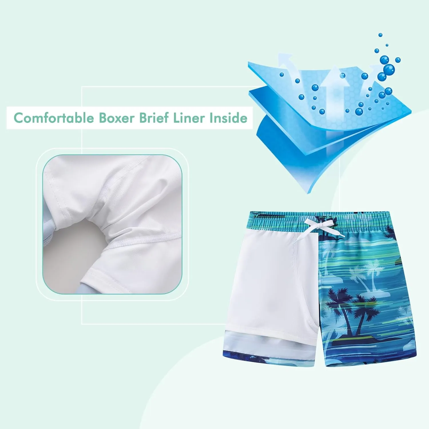 Moon Tree Boys Swim Trunks with Brief Liner for Boys Swim Shorts Quick Dry Boards Shorts Beach Swimwear