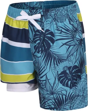 Moon Tree Boys Swim Trunks with Brief Liner for Boys Swim Shorts Quick Dry Boards Shorts Beach Swimwear