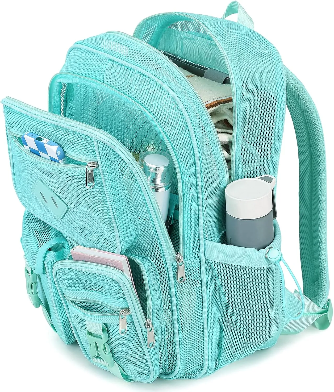 MOONBABY Mesh Backpack for School Heavy Duty See Through Net Bookbag Girls Boys Semi-Transparent Net Back Pack for Beach, Swimming, Sports, Work, Travel (Green)