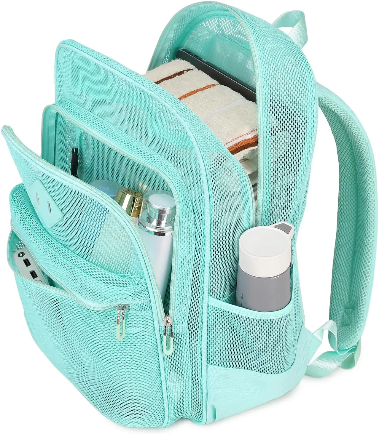MOONBABY Mesh Backpack Heavy Duty See Through Backpack Transparent Bookbag for Swimming, Beach, Sports, Work, Travel (Green)