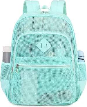 MOONBABY Mesh Backpack Heavy Duty See Through Backpack Transparent Bookbag for Swimming, Beach, Sports, Work, Travel (Green)