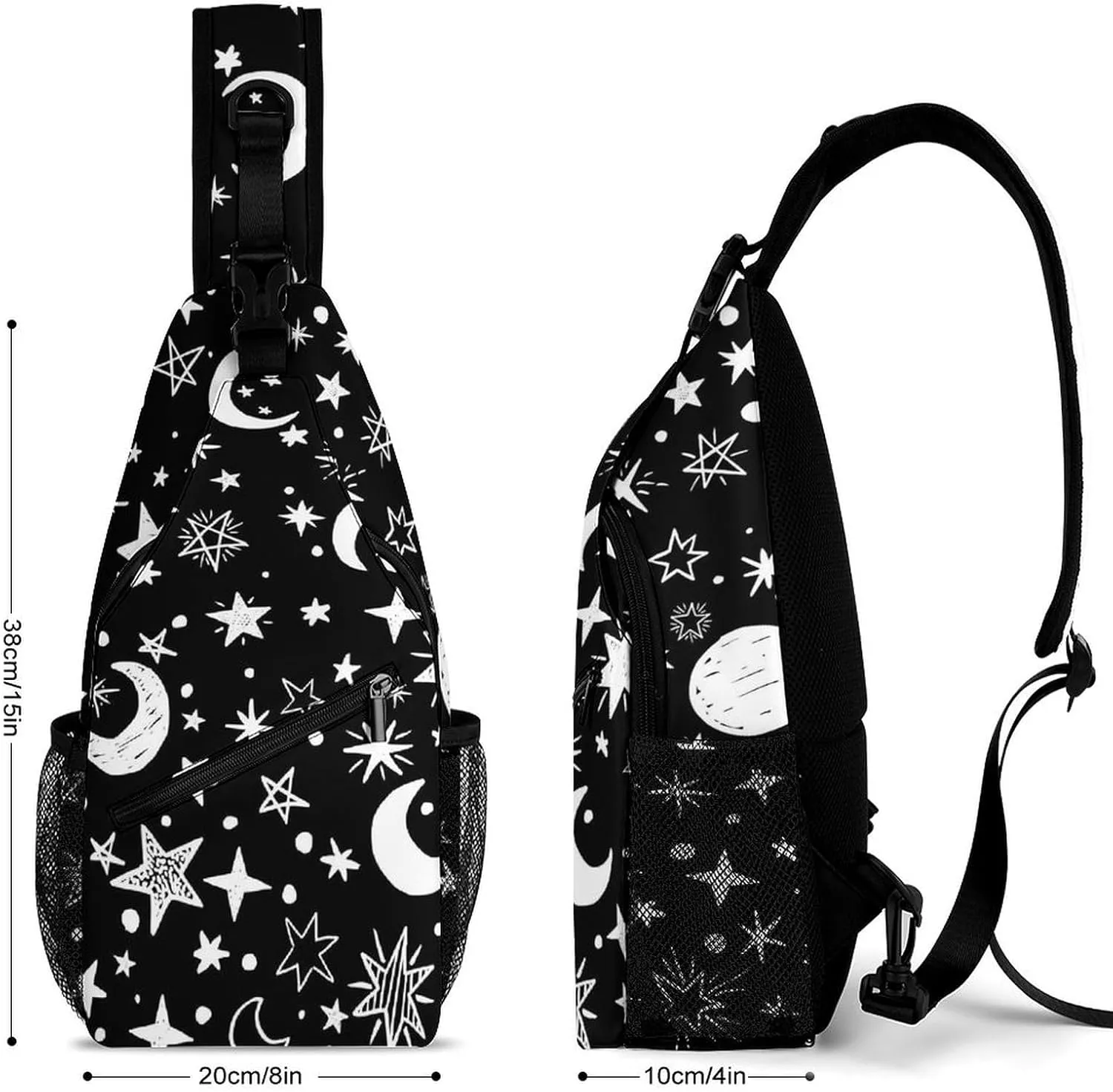 Moons-stars-black-white Crossbody Sling Bag for Women Men Travel Chest Bag, Cycling Shoulder Backpack