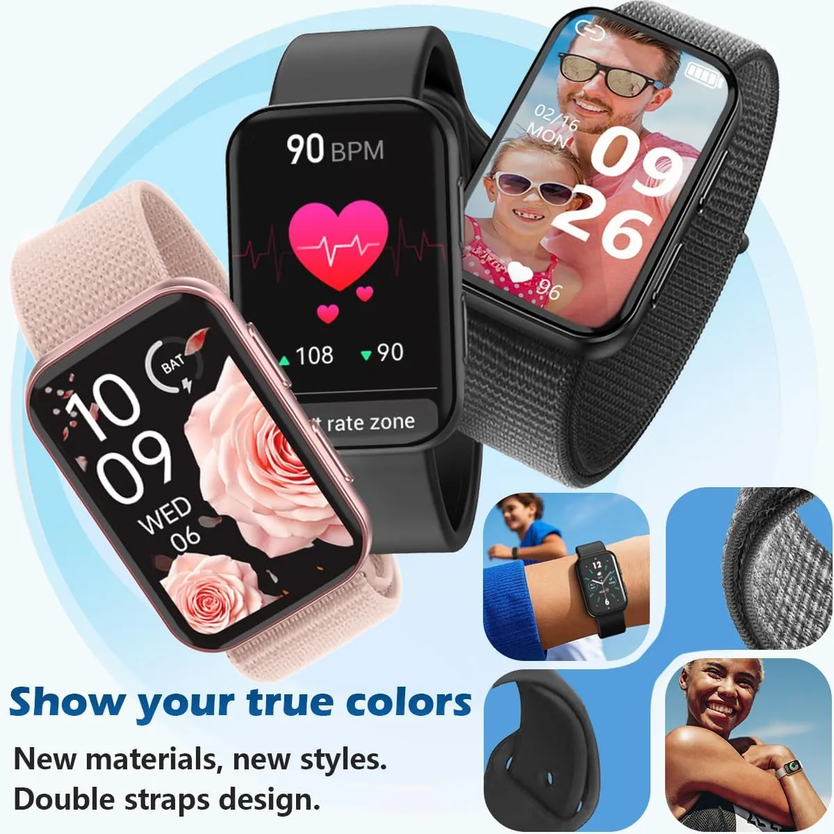 MorePro AIR2 Fitness Tracker, Smart Watch with 24/7 Heart Rate and Blood Pressure, Step Calorie Counter, Sleep & Blood oxy-gen Monitor, IP68 Waterproof Fitness Watch for Women Men Android iOS(Black)