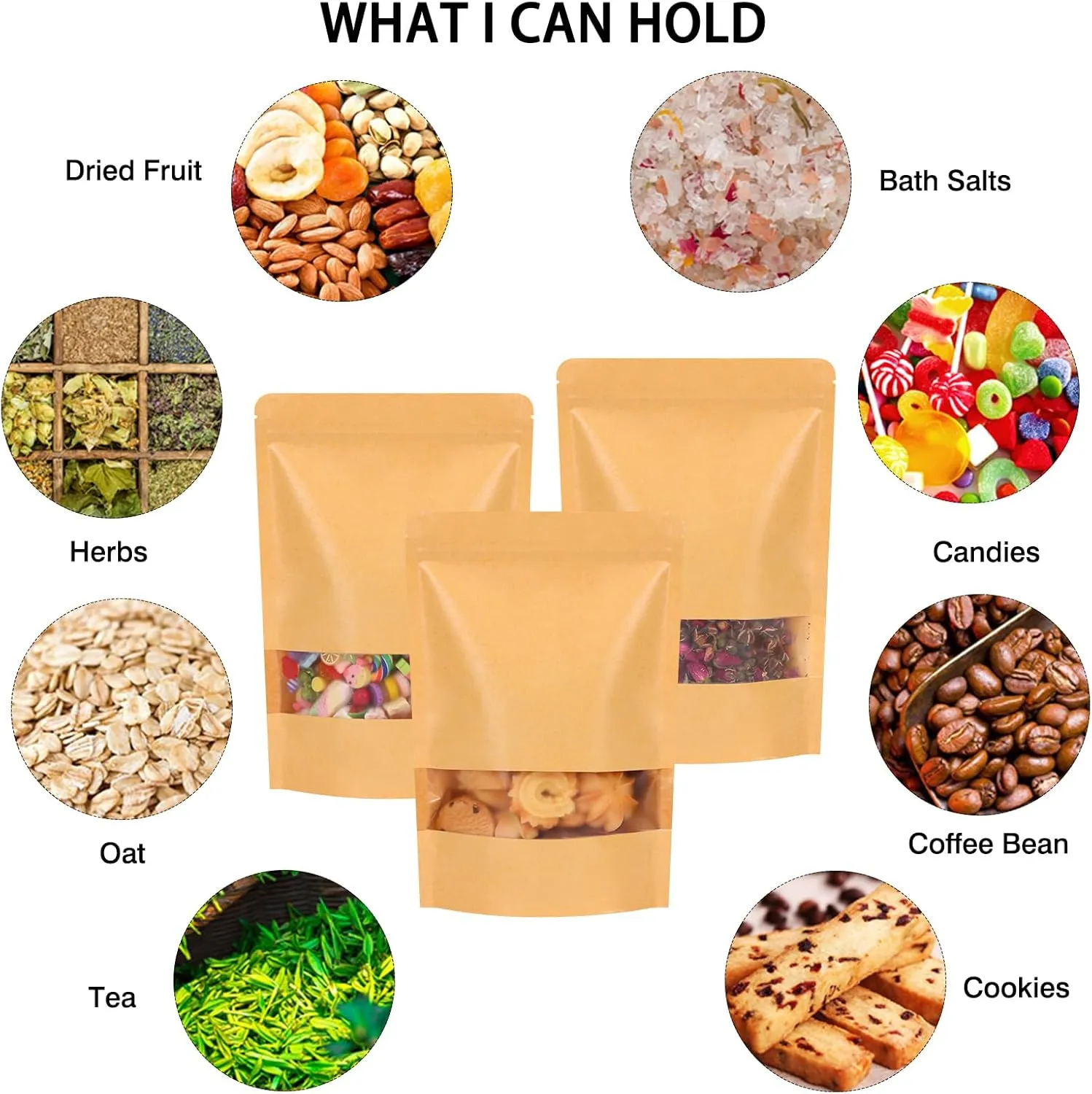 Moretoes 72pcs Stand Up Pouch Bags, 7x10 Inches Kraft Paper Ziplock Bags with Window,Resealable Pouches for Coffee, Applicable to Home or Business for Packaging