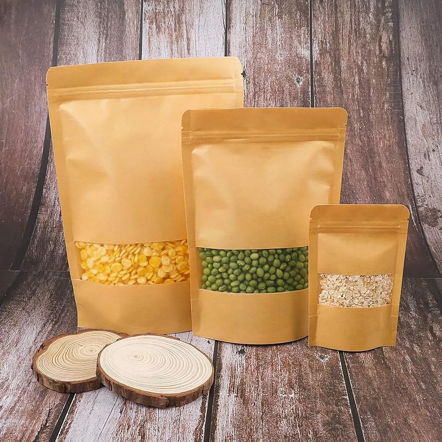 Moretoes 72pcs Stand Up Pouch Bags, 7x10 Inches Kraft Paper Ziplock Bags with Window,Resealable Pouches for Coffee, Applicable to Home or Business for Packaging
