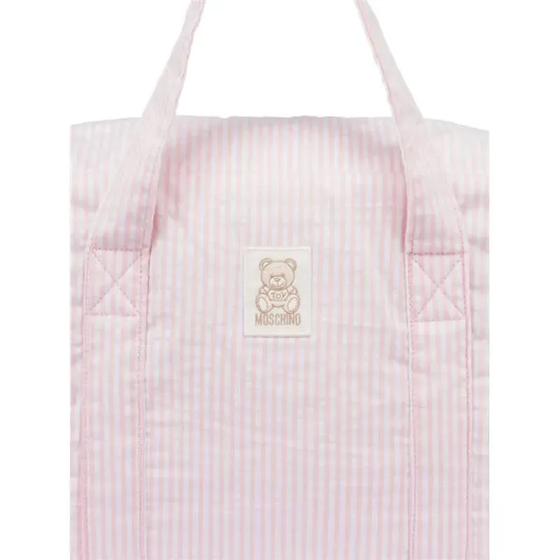 Moschino Baby - Striped Diaper Bag With Bear Patch Changing Mat Light Pink