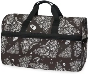 Moth Skull Moon Esoteric Sports Gym Bag Travel Luggage Overnight Bags for Men Women Duffel Bags with Adjustable Strap for Traveling