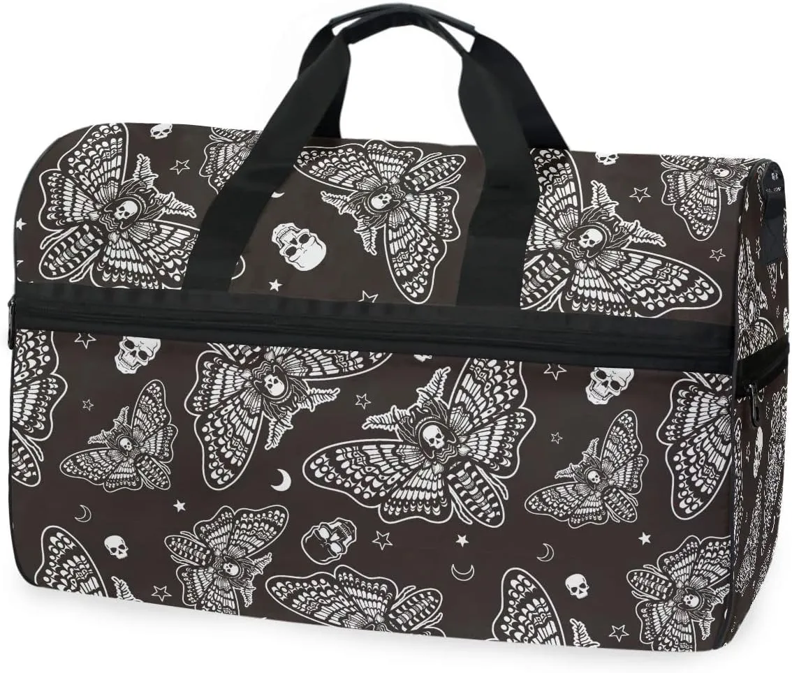 Moth Skull Moon Esoteric Sports Gym Bag Travel Luggage Overnight Bags for Men Women Duffel Bags with Adjustable Strap for Traveling
