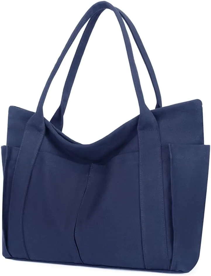 Muka Large Canvas Tote Bag with Multi-pocket, Heavy Duty Shoulder Bag Handbag, 20" x 14" x 6"