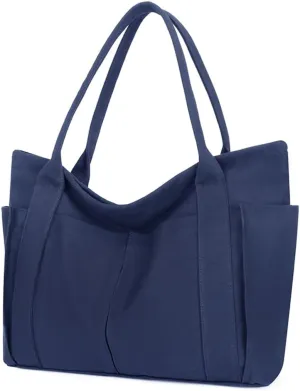 Muka Large Canvas Tote Bag with Multi-pocket, Heavy Duty Shoulder Bag Handbag, 20" x 14" x 6"