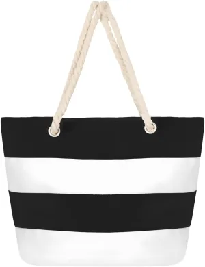 Muka Women Striped Canvas Tote Shoulder Beach Bag with Inner Zipper Pocket and Rope Handle for Travel, Shopping