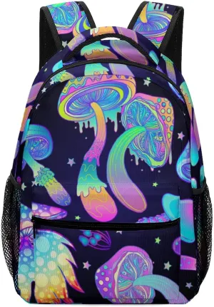 Mushrooms Colorful Polychrome Backpack Agaric Large computer Bags with Chest Strap,Lightweight Casual Daypack for Women Men Hiking Travel Work and Business 16 Inch