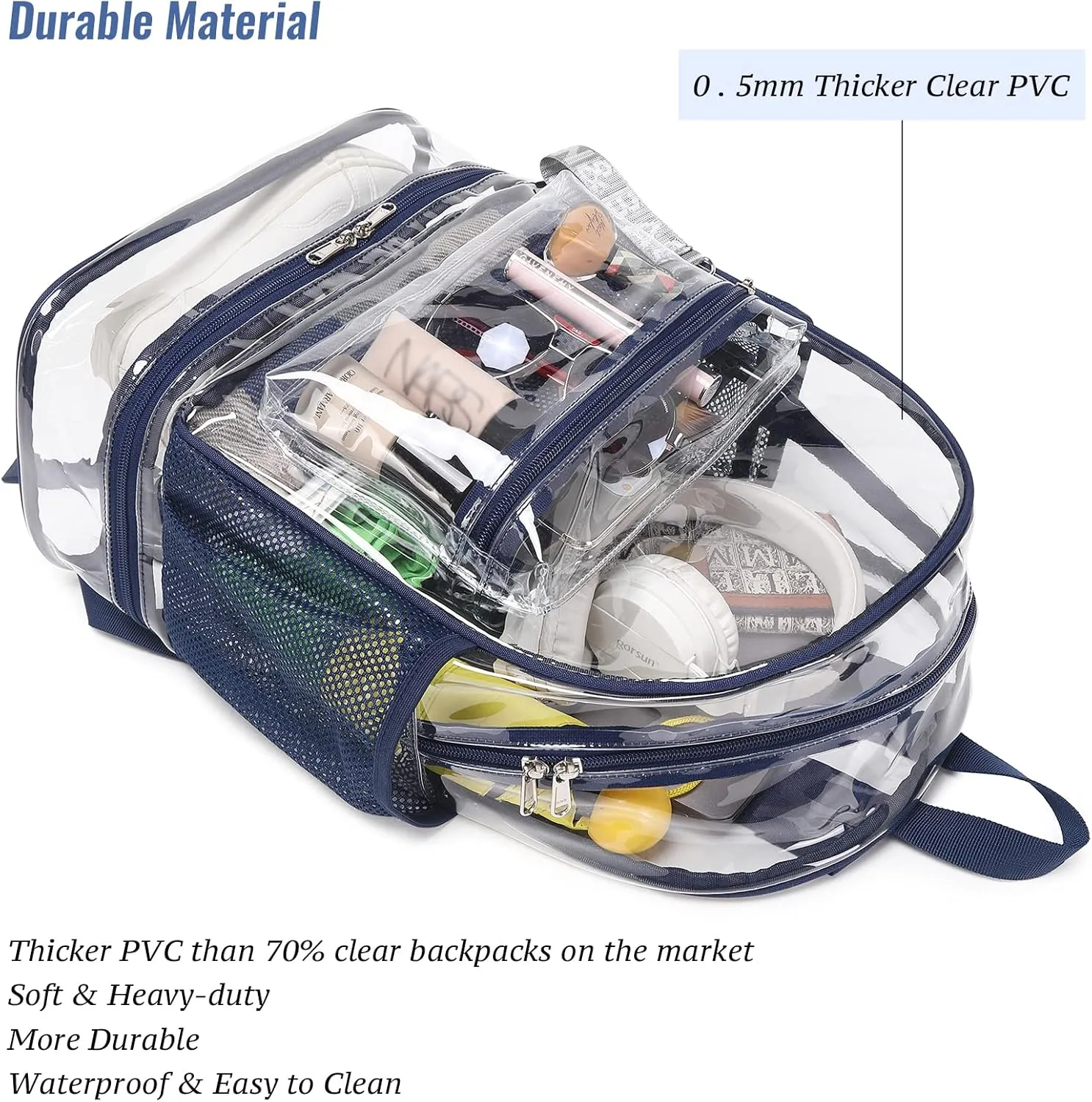 mygreen Clear Backpack with Bottom Compartment for Lunch Box or Shoes, 2-in-1 Design for School, Sports, Work, Stadium, Security, Travel, College Purple
