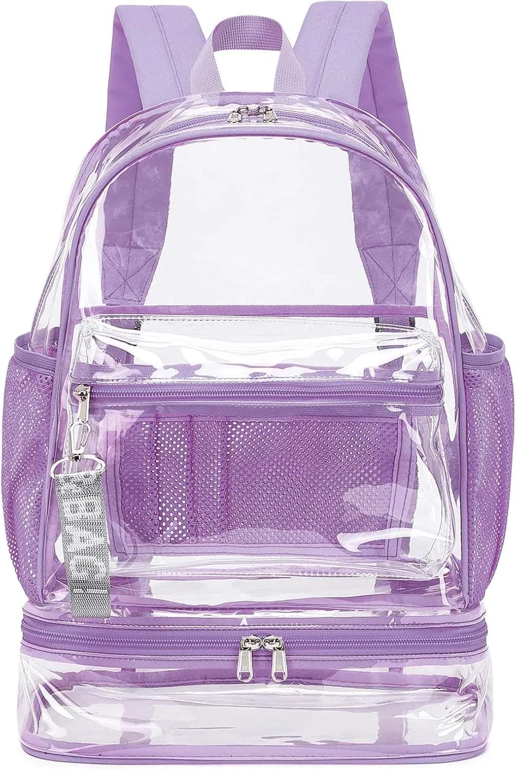 mygreen Clear Backpack with Bottom Compartment for Lunch Box or Shoes, 2-in-1 Design for School, Sports, Work, Stadium, Security, Travel, College Purple