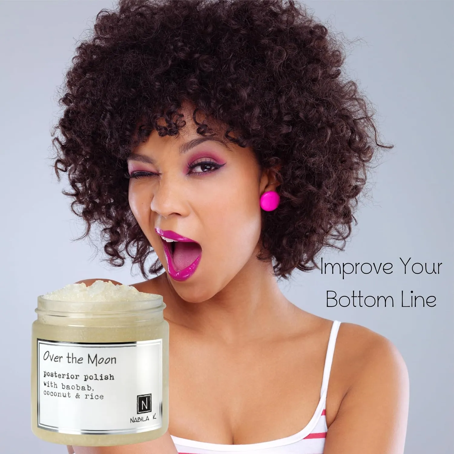 N Nabila K Over the Moon Posterior Polish with Baobab, Coconut and Rice - Naturally Derived Ingredients for Silky Smooth Butt Cheeks - Moisturizes & Nourishes - Vegan Friendly - 5oz