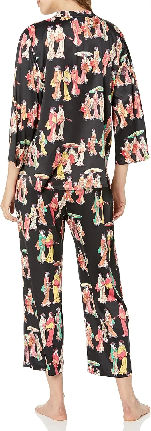 N Natori Women's Geisha-Printed Satin Oth Pj Length 25" Inseam 26"