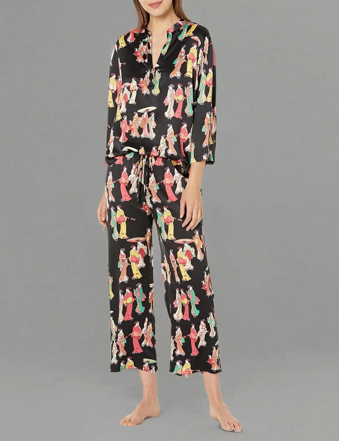 N Natori Women's Geisha-Printed Satin Oth Pj Length 25" Inseam 26"