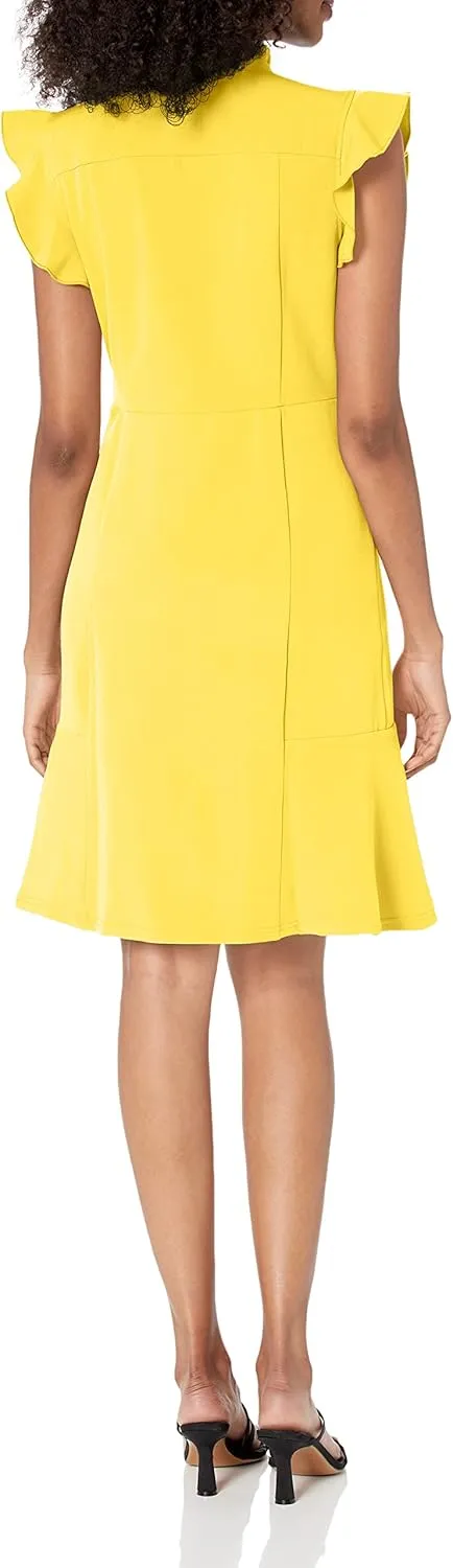 Nanette Nanette Lepore Women's Cap Sleeve Shirt Dress with Front Button Placket Closure and Ruffle Detail at The Neck
