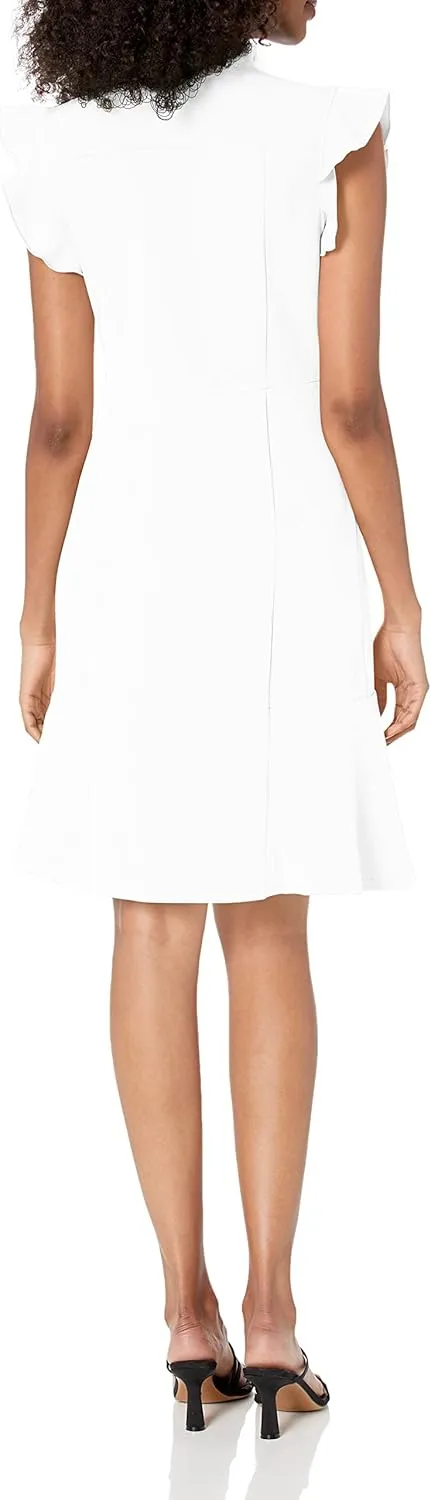 Nanette Nanette Lepore Women's Cap Sleeve Shirt Dress with Front Button Placket Closure and Ruffle Detail at The Neck