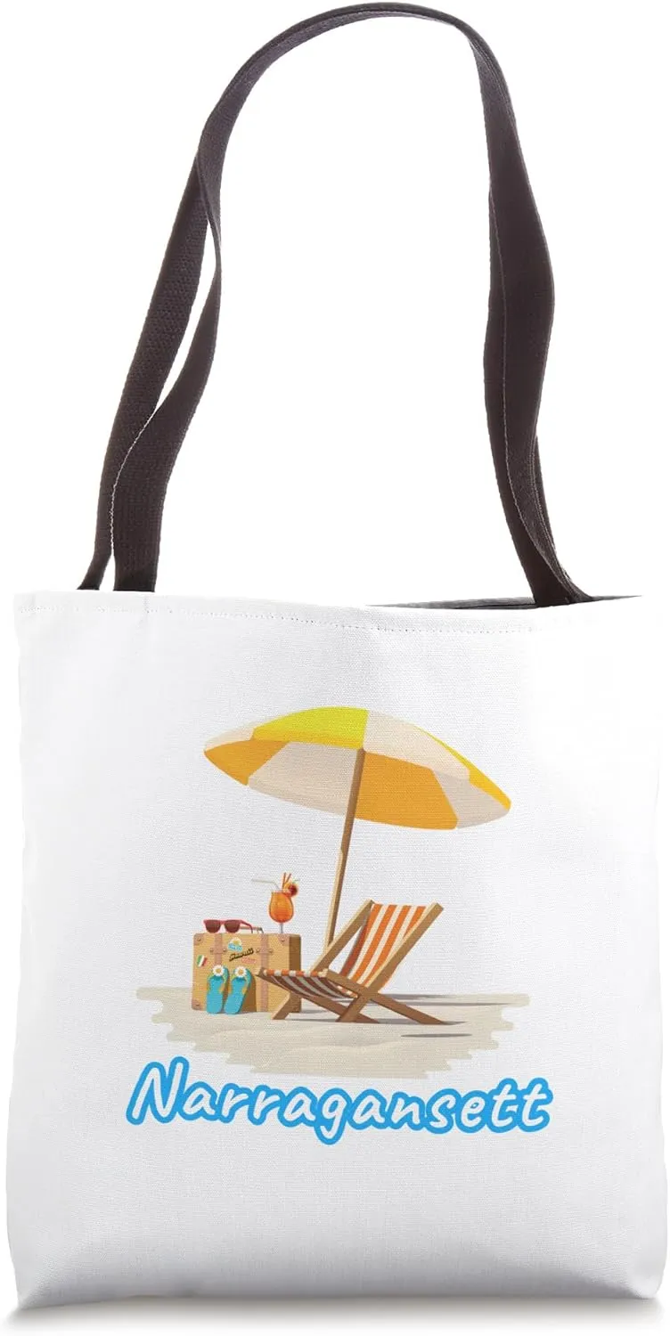 Narragansett Beach Nautical Coastal Striped Umbrella Chair Tote Bag