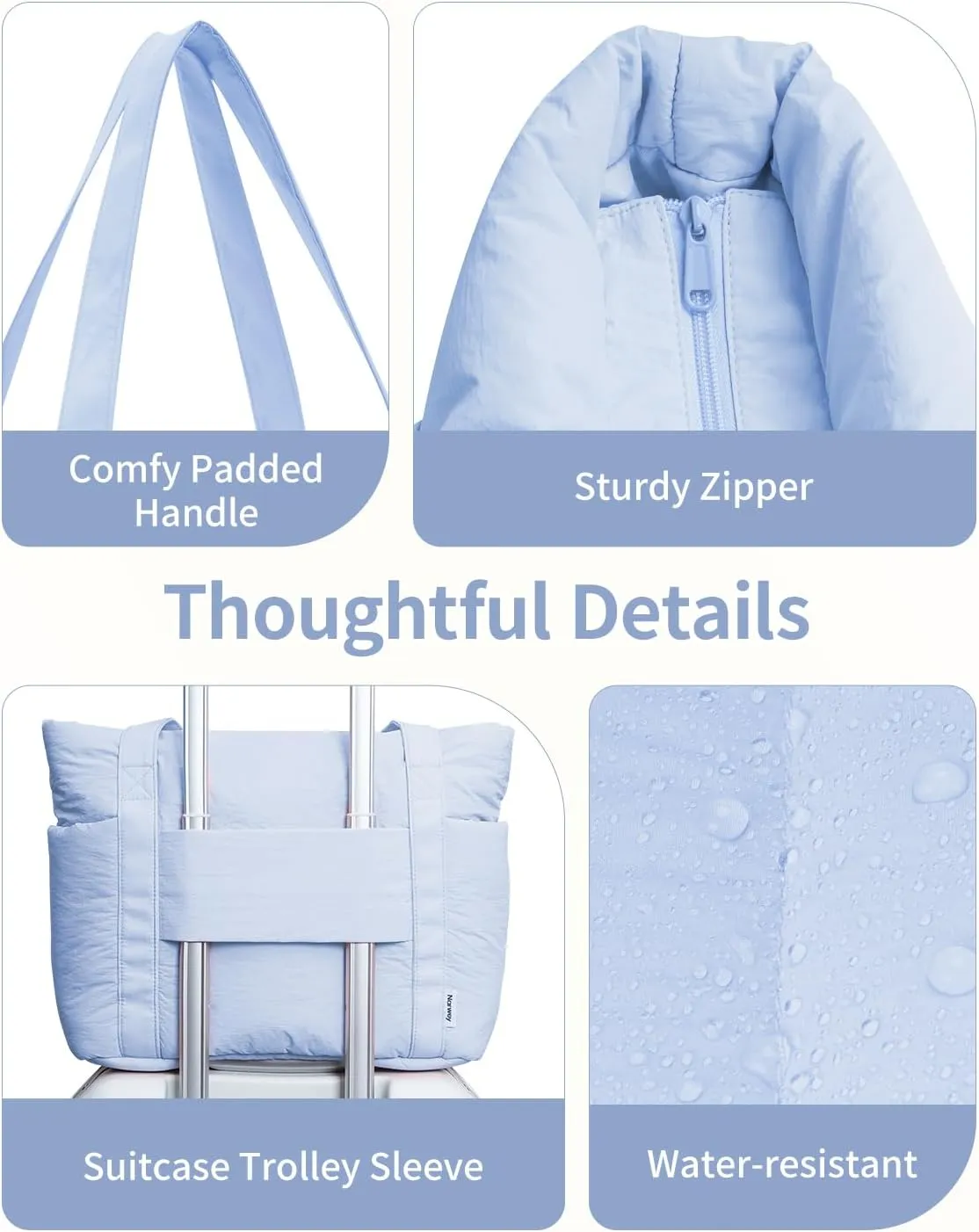 Narwey Puffer Travel Tote Bag for Women Work with Laptop Compartment, Quilted Puffy Tote Bags for Carry on, College, Nurse
