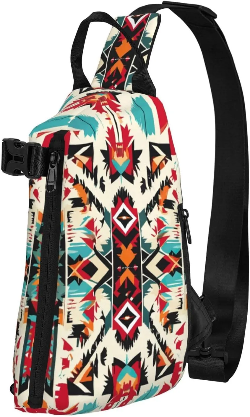 Native American Pattern Print Trend Casual Crossbody Chest Bag Multipurpose Cross Body Shoulder Bag, Black