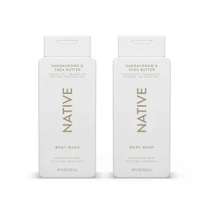 Native Body Wash Contains Naturally Derived Ingredients | For Women & Men, Sulfate, Paraben, & Dye Free Leaving Skin Soft and Hydrating | Sandalwood & Shea Butter 18 oz - 2 Pk