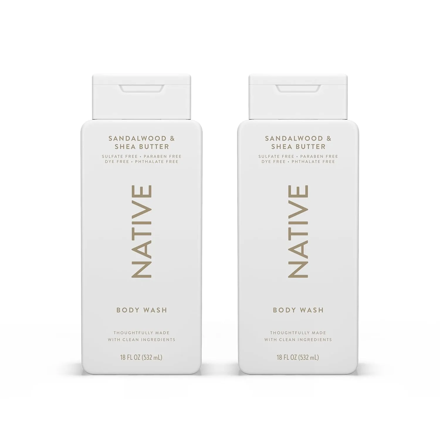 Native Body Wash Contains Naturally Derived Ingredients | For Women & Men, Sulfate, Paraben, & Dye Free Leaving Skin Soft and Hydrating | Sandalwood & Shea Butter 18 oz - 2 Pk