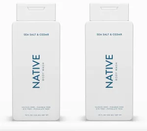 Native Body Wash Contains Naturally Derived Ingredients | For Women & Men, Sulfate, Paraben, & Dye Free Leaving Skin Soft and Hydrating | Sea Salt & Cedar 18 oz - 2 Pk