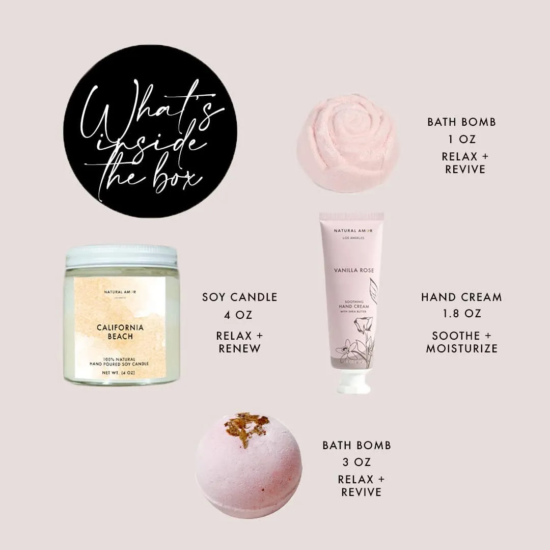 Natural Amor Relaxation Spa Gifts for Women,4pcs Gift Box Including Candle, Hand cream, Bath Bomb