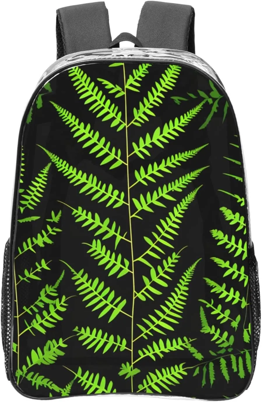 natural plant silhouette fern leaf Print Unisex Transparent Backpack PVC Clear Bag Large Compartment Side Pocket Daily Use