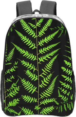 natural plant silhouette fern leaf Print Unisex Transparent Backpack PVC Clear Bag Large Compartment Side Pocket Daily Use