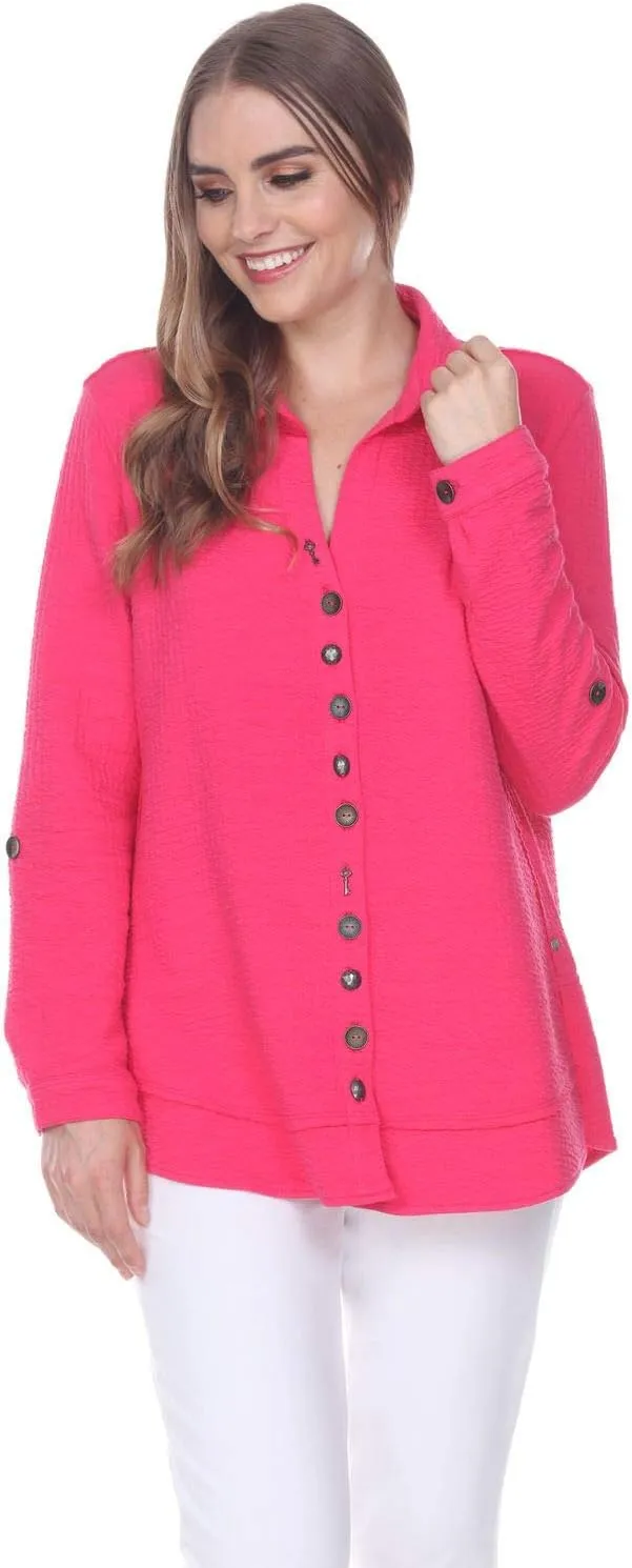 Neon Buddha Women's Stepping Out Shirt Sweater, Rhubarb, Large