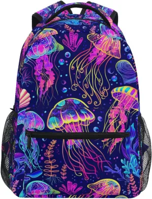 Neon Jellyfishes Backpack 3rd 4th 5th Grade School Bookbag Travel Laptop Daypack Bag Purse for Boys Girls Teens