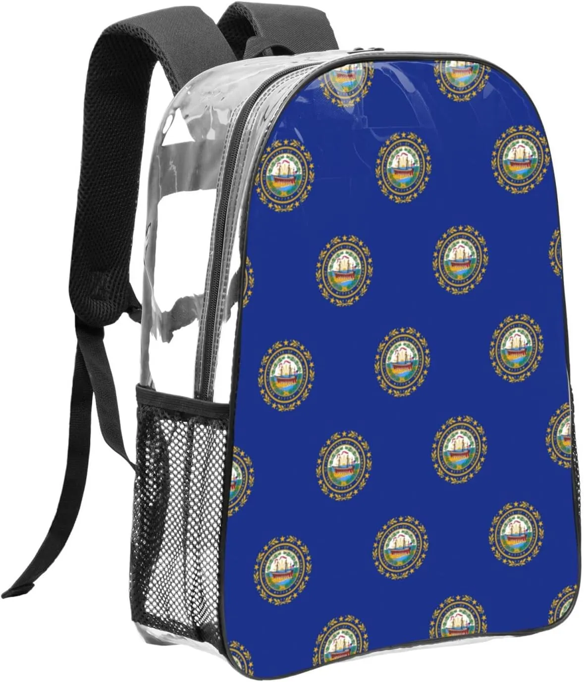 New Hampshire State Flag Clear Backpack,High Capacity Clear Bag For Travel,Work,Festival, Concerts Women Men Unisex