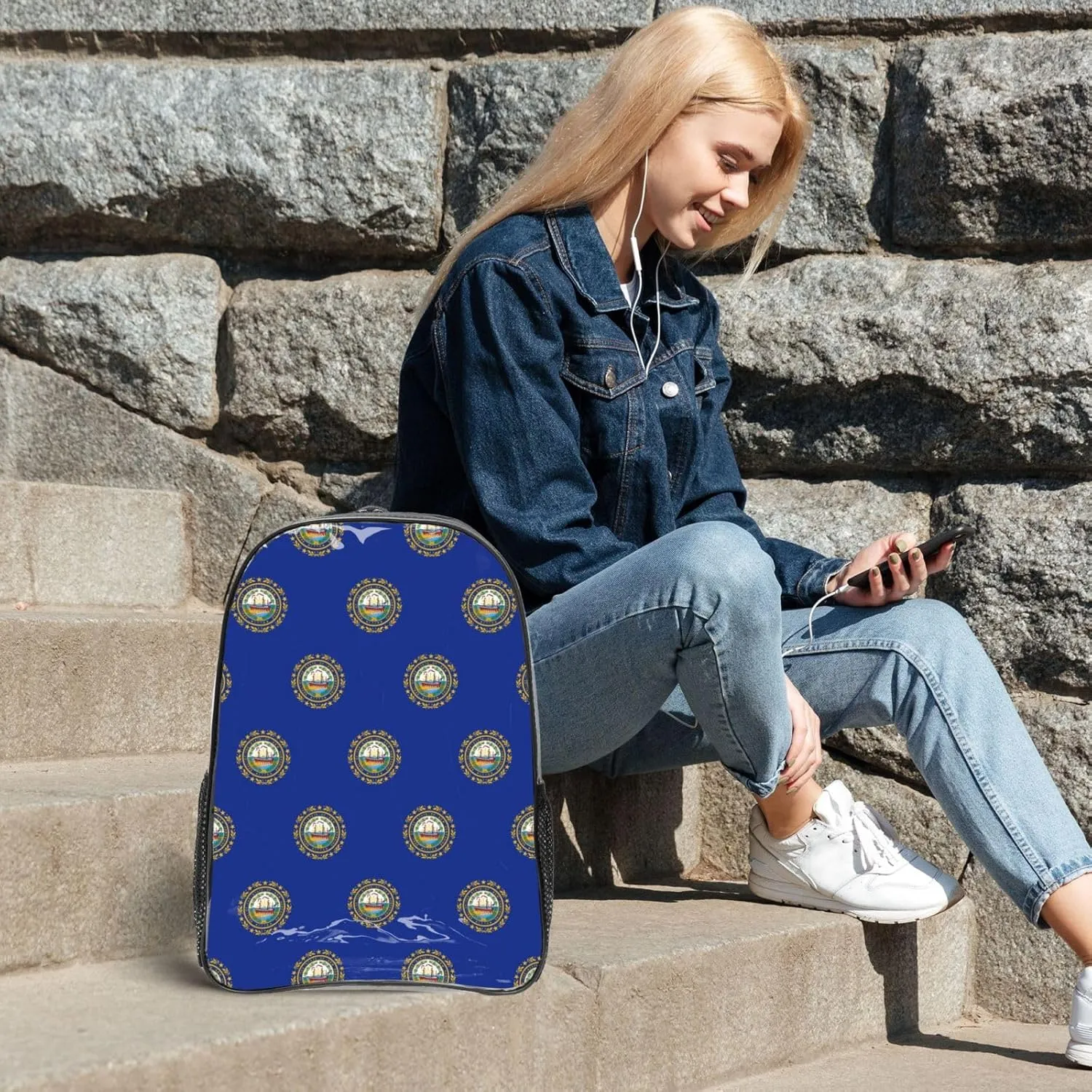 New Hampshire State Flag Clear Backpack,High Capacity Clear Bag For Travel,Work,Festival, Concerts Women Men Unisex