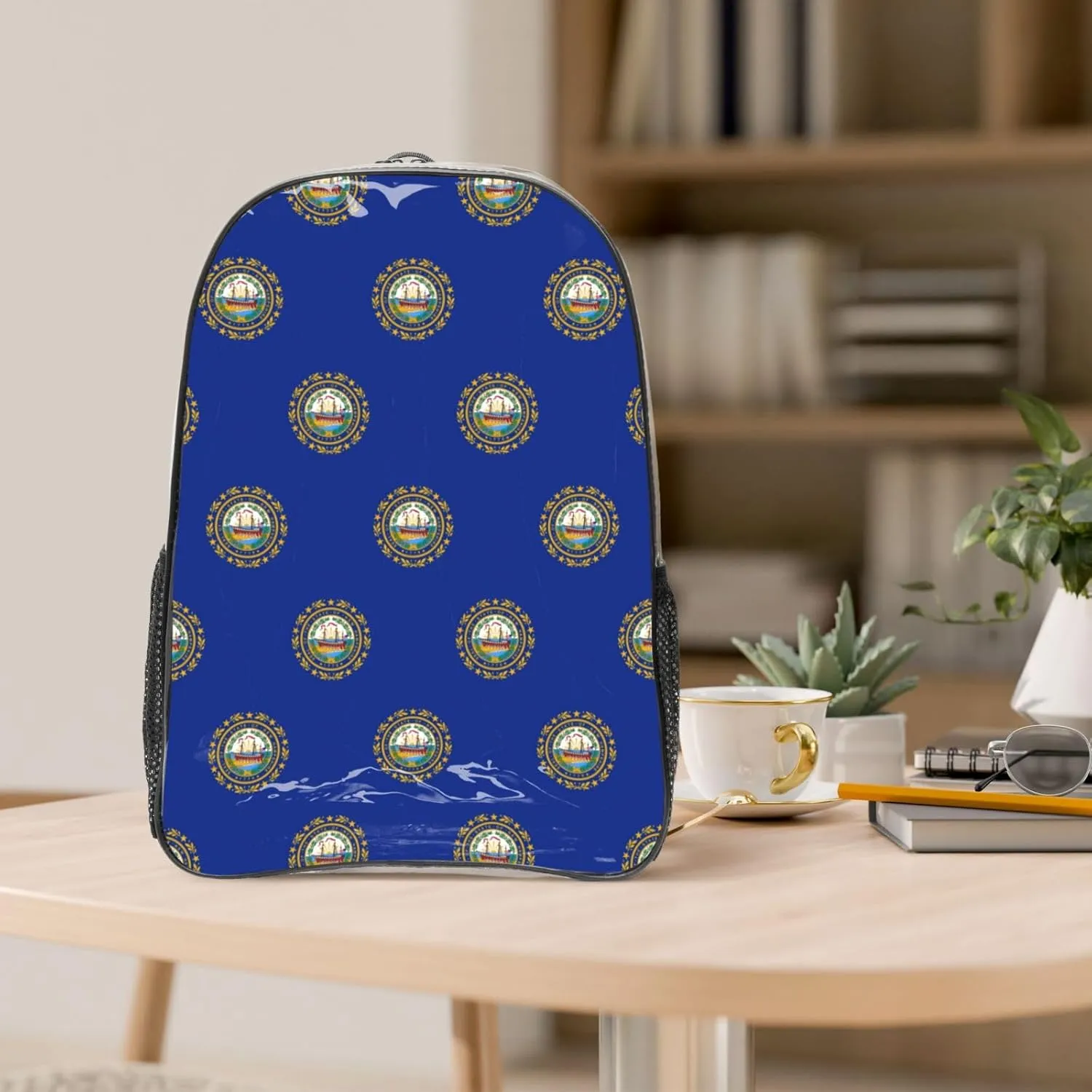 New Hampshire State Flag Clear Backpack,High Capacity Clear Bag For Travel,Work,Festival, Concerts Women Men Unisex