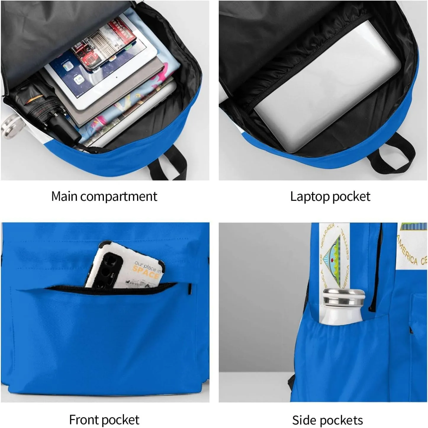 Nicaragua Flag Casual Backpack Large Capacity Travel Backpacks Laptop Daypack Commuter Rucksack Adjustable Strap Sports Bags for Hiking Biking