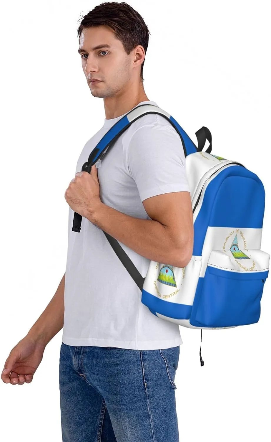 Nicaragua Flag Casual Backpack Large Capacity Travel Backpacks Laptop Daypack Commuter Rucksack Adjustable Strap Sports Bags for Hiking Biking
