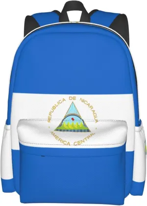 Nicaragua Flag Casual Backpack Large Capacity Travel Backpacks Laptop Daypack Commuter Rucksack Adjustable Strap Sports Bags for Hiking Biking