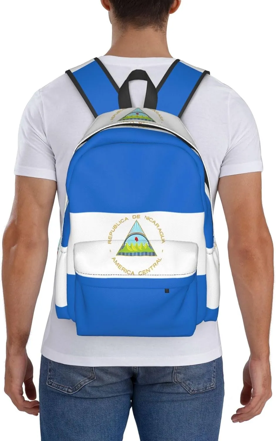 Nicaragua Flag Casual Backpack Large Capacity Travel Backpacks Laptop Daypack Commuter Rucksack Adjustable Strap Sports Bags for Hiking Biking
