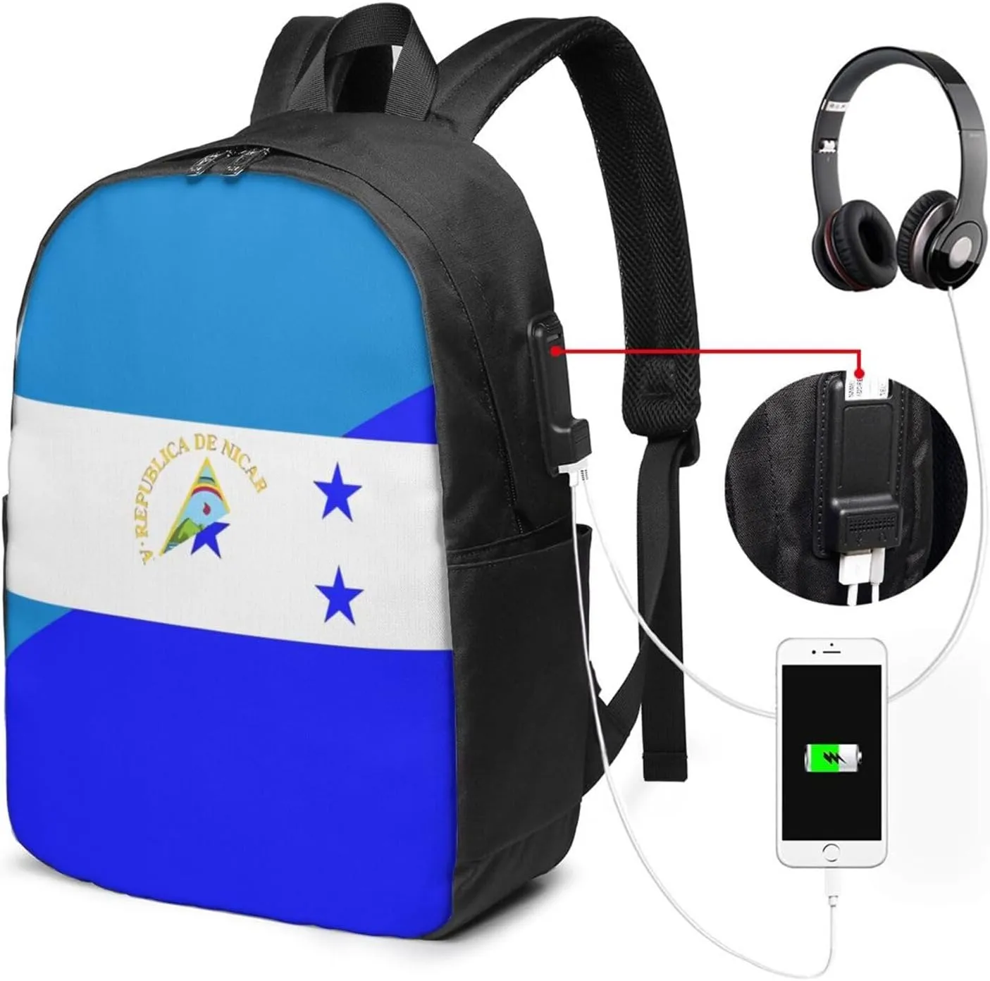 Nicaragua Honduras Flag Laptop Backpacks Travel Backpack Casual Business Daypack Sport Rucksack Computer Bag Fits up to 17 Inch Notebook with USB Port