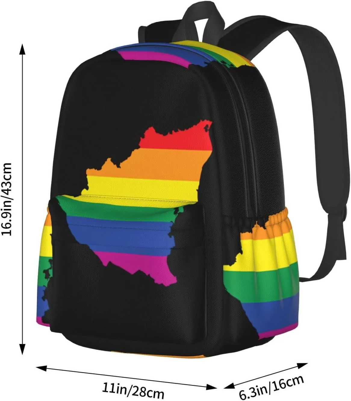 Nicaragua LGBT Rainbow Gay Pride Map Flag Casual Backpack Large Capacity Travel Backpacks Laptop Daypack Commuter Rucksack Adjustable Strap Sports Bags for Hiking Biking